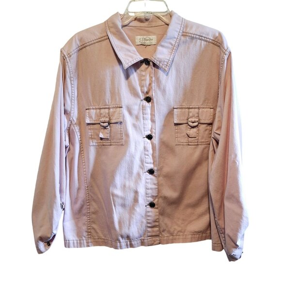 CJ Banks Pink Button-Up Jacket W/ Pockets & Tab Sleeves Womens Size XL - Picture 1 of 8